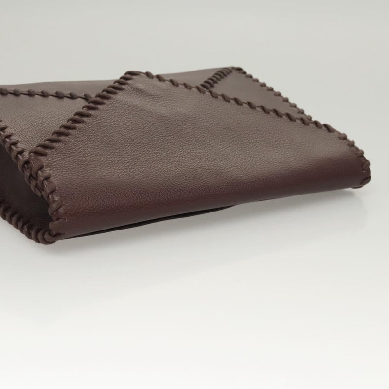 SAINT LAURENT Clutch Bag Leather Brown Gold Auth 119904