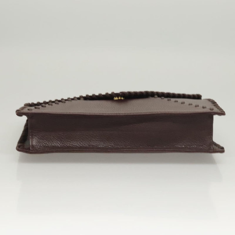 SAINT LAURENT Clutch Bag Leather Brown Gold Auth 119904