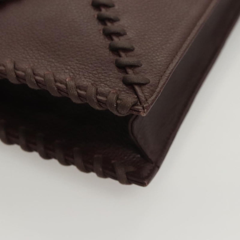 SAINT LAURENT Clutch Bag Leather Brown Gold Auth 119904