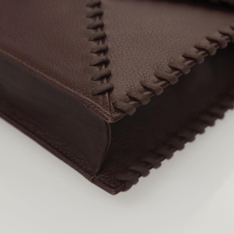 SAINT LAURENT Clutch Bag Leather Brown Gold Auth 119904