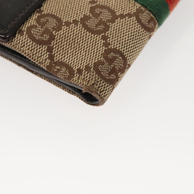 GUCCI GG Canvas Web Sherry Line Jackie Wallet Beige Silver 05474 Auth 119935