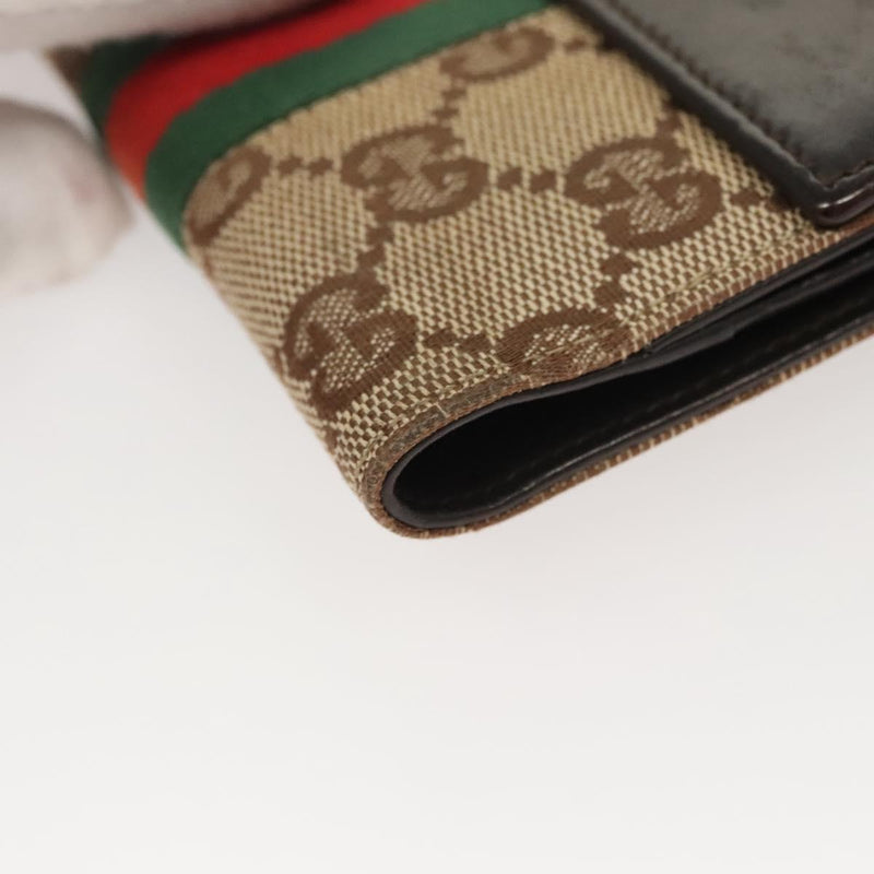 GUCCI GG Canvas Web Sherry Line Jackie Wallet Beige Silver 05474 Auth 119935