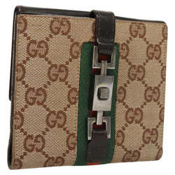 GUCCI GG Canvas Web Sherry Line Jackie Wallet Beige Silver 05474 Auth 119935