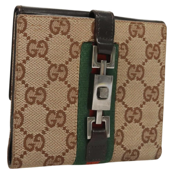 GUCCI GG Canvas Web Sherry Line Jackie Wallet Beige Silver 05474 Auth 119935