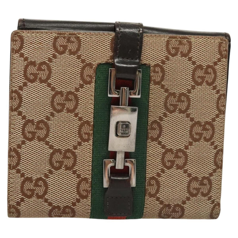 GUCCI GG Canvas Web Sherry Line Jackie Wallet Beige Silver 05474 Auth 119935