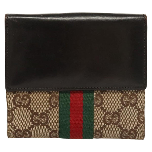 GUCCI GG Canvas Web Sherry Line Jackie Wallet Beige Silver 05474 Auth 119935