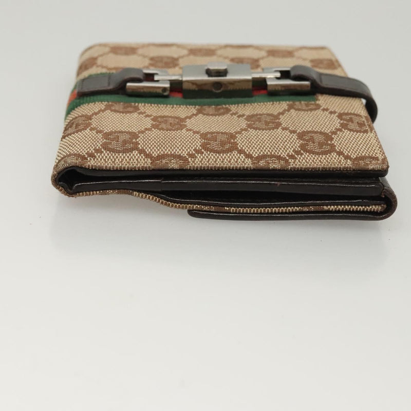 GUCCI GG Canvas Web Sherry Line Jackie Wallet Beige Silver 05474 Auth 119935