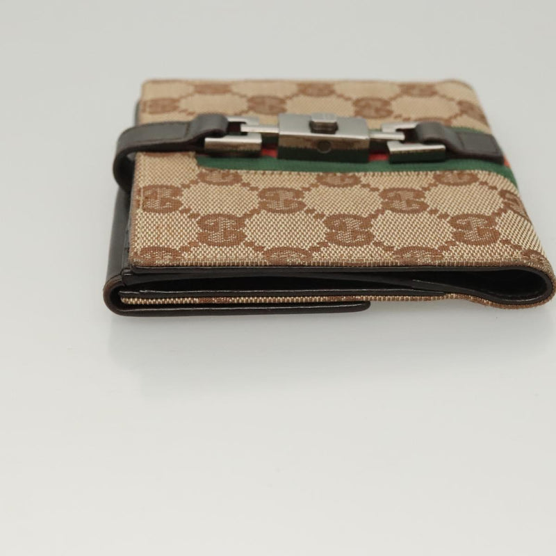 GUCCI GG Canvas Web Sherry Line Jackie Wallet Beige Silver 05474 Auth 119935