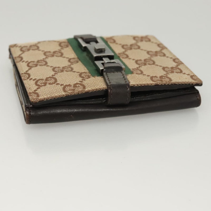 GUCCI GG Canvas Web Sherry Line Jackie Wallet Beige Silver 05474 Auth 119935