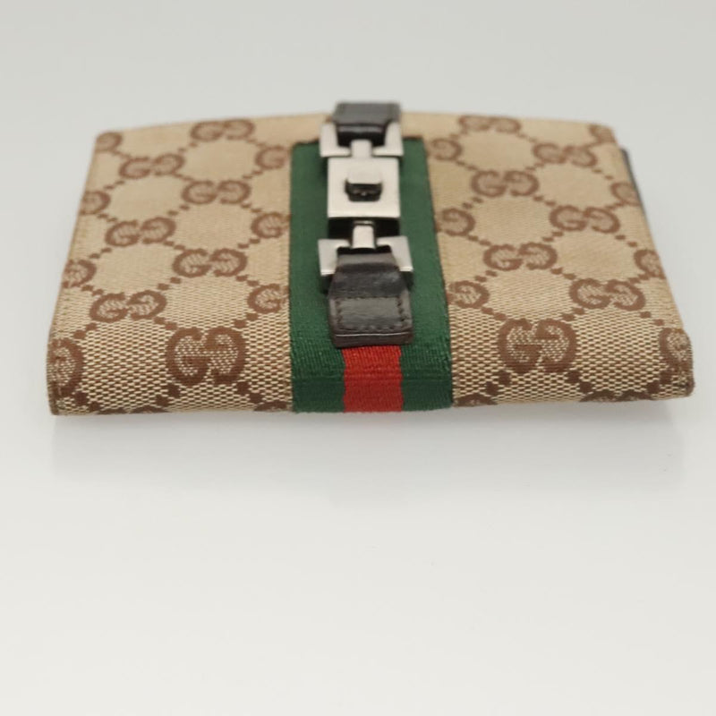 GUCCI GG Canvas Web Sherry Line Jackie Wallet Beige Silver 05474 Auth 119935