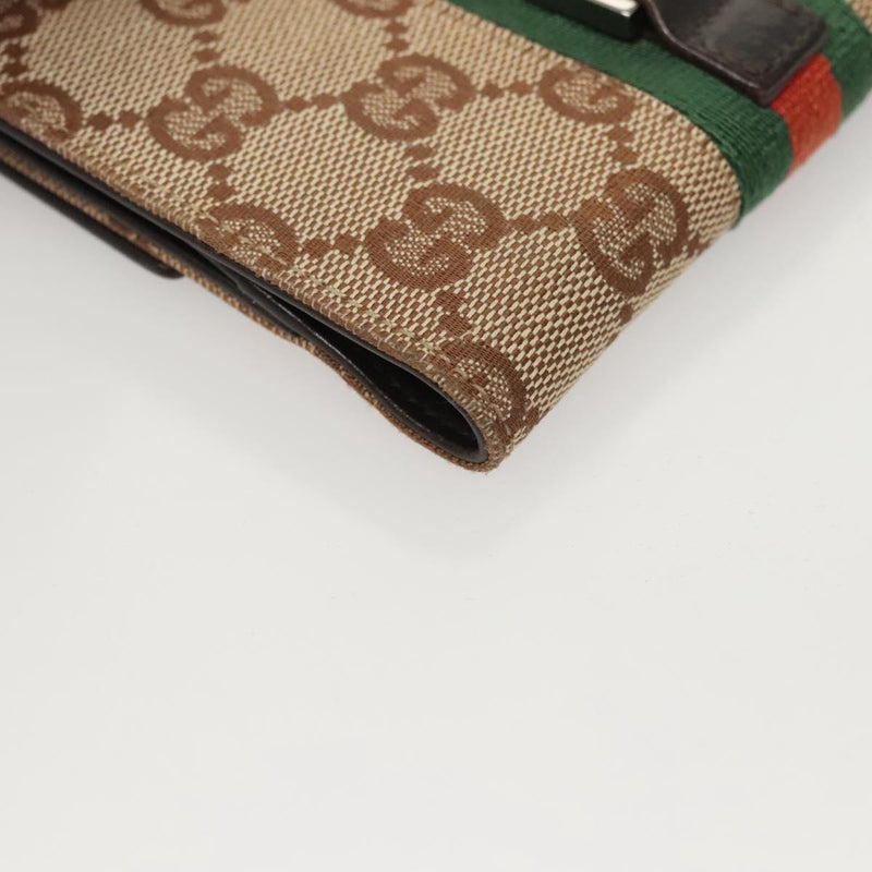 GUCCI GG Canvas Web Sherry Line Jackie Wallet Beige Silver 05474 Auth 119935