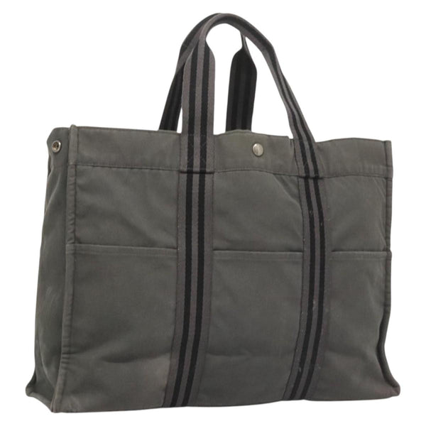 HERMES Fourre Tout GM Hand Bag Canvas Gray Auth 119943