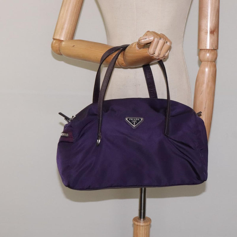 PRADA Hand Bag Nylon Purple Silver Auth 119971