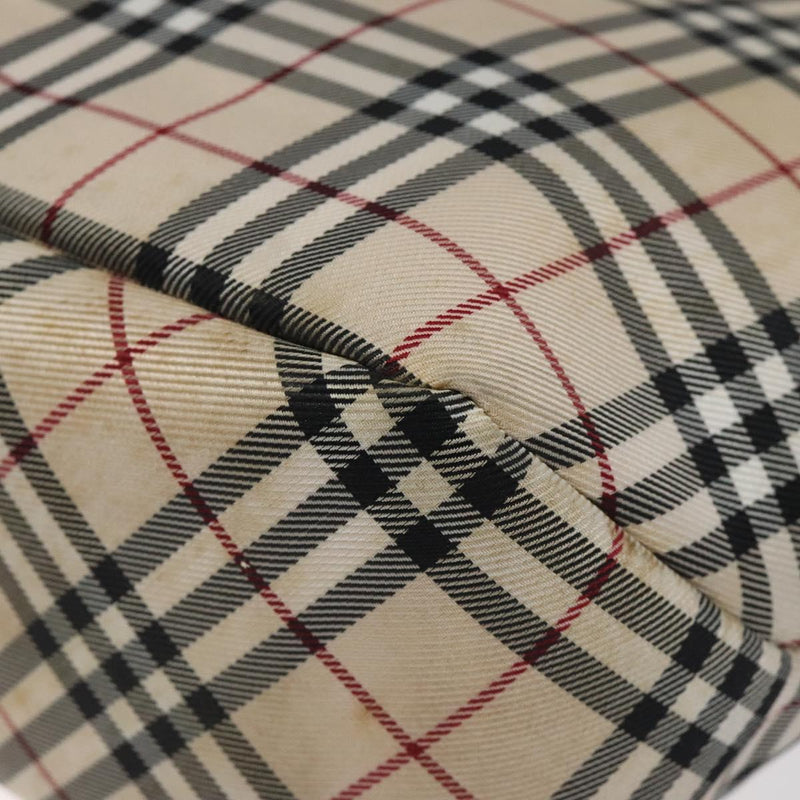 BURBERRY Nova Check Blue Label Tote Bag Canvas Beige Silver Auth 119986