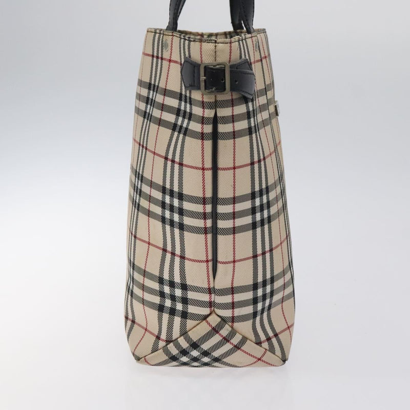 BURBERRY Nova Check Blue Label Tote Bag Canvas Beige Silver Auth 119986