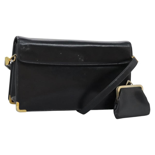 Christian Dior Shoulder Bag Calf leather Black Auth 119992
