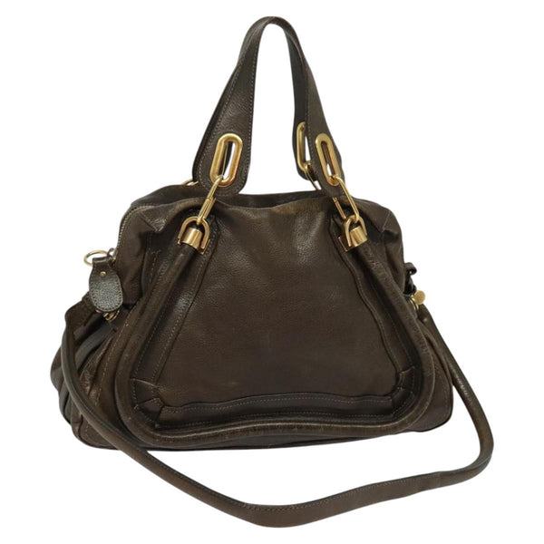 Chloe Paraty Hand Bag Leather 2way Brown Gold Auth 120027