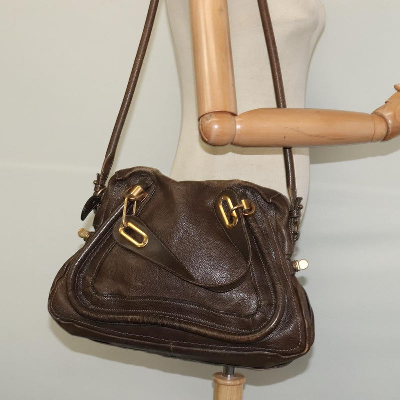 Chloe Paraty Hand Bag Leather 2way Brown Gold Auth 120027