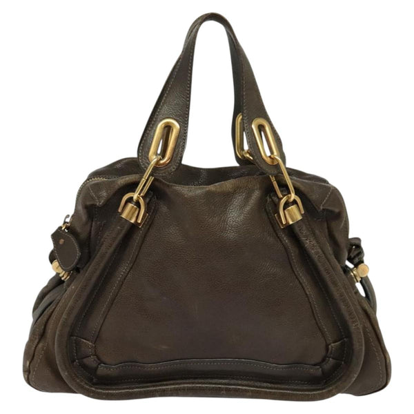 Chloe Paraty Hand Bag Leather 2way Brown Gold Auth 120027