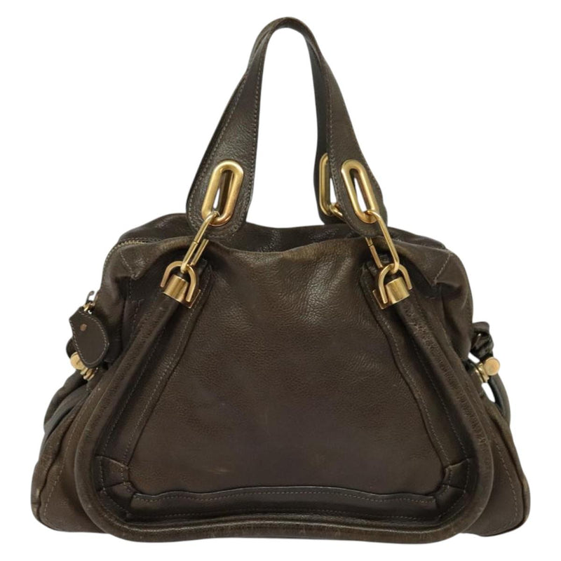 Chloe Paraty Hand Bag Leather 2way Brown Gold Auth 120027