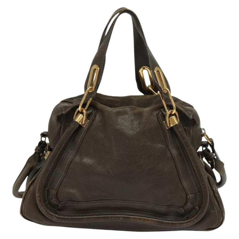 Chloe Paraty Hand Bag Leather 2way Brown Gold Auth 120027
