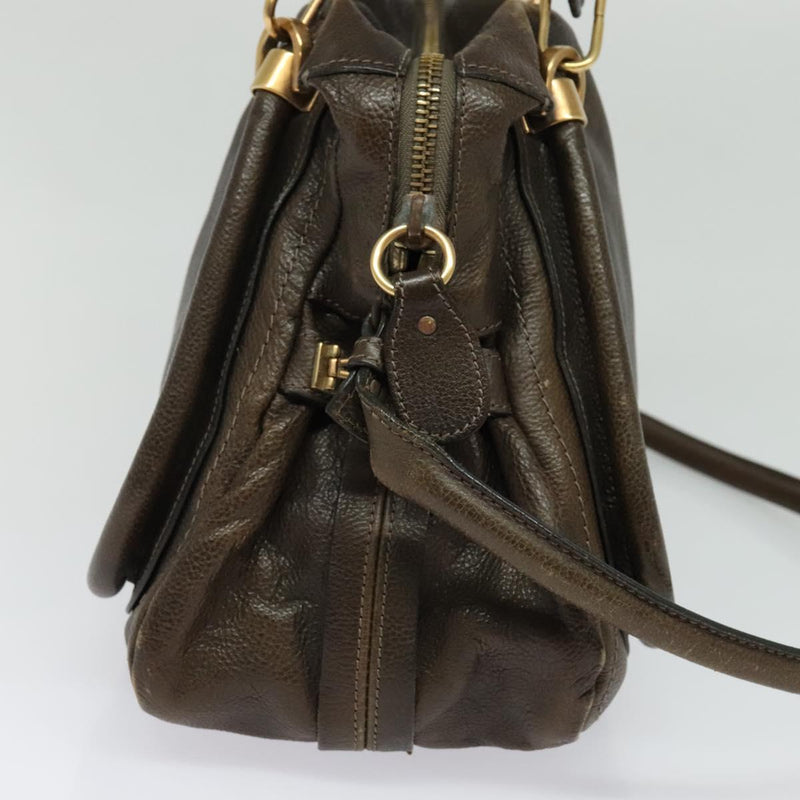 Chloe Paraty Hand Bag Leather 2way Brown Gold Auth 120027