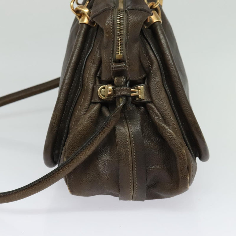 Chloe Paraty Hand Bag Leather 2way Brown Gold Auth 120027