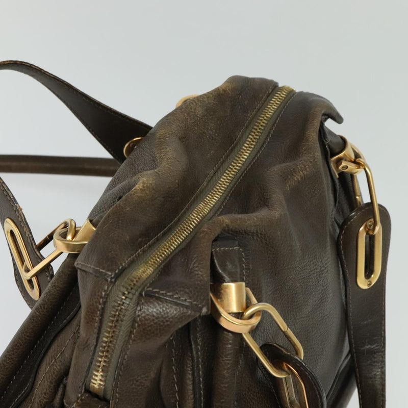 Chloe Paraty Hand Bag Leather 2way Brown Gold Auth 120027