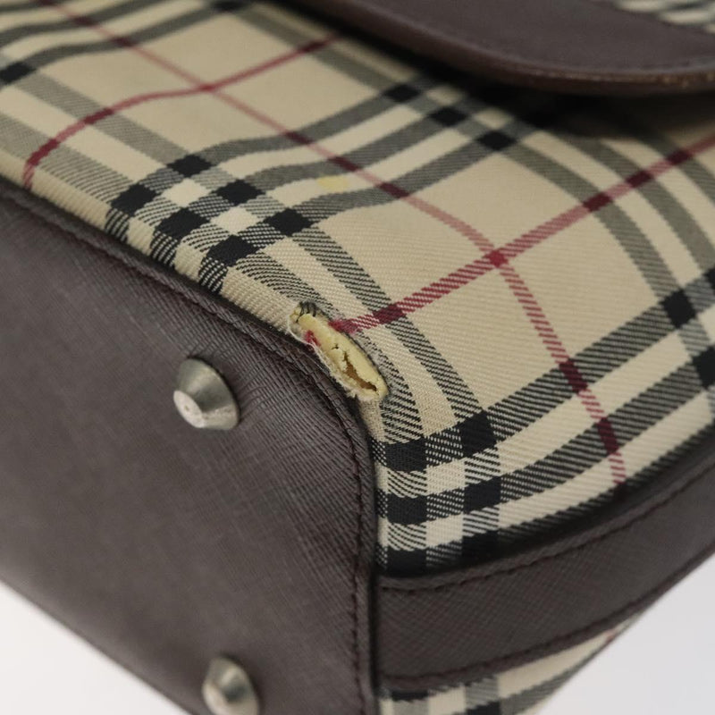 BURBERRY Nova Check Shoulder Bag Canvas Beige Silver Auth 120039