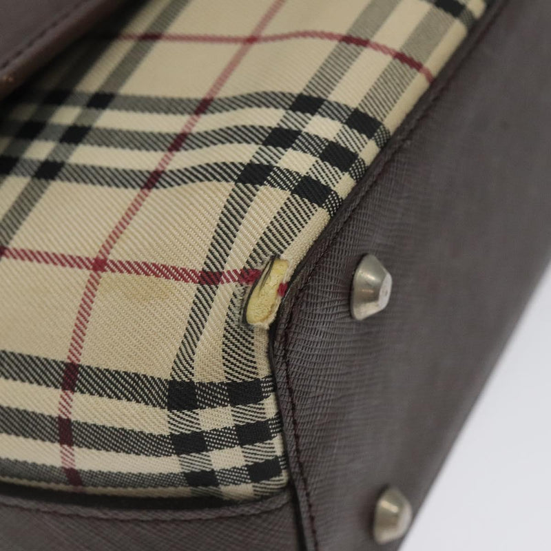 BURBERRY Nova Check Shoulder Bag Canvas Beige Silver Auth 120039