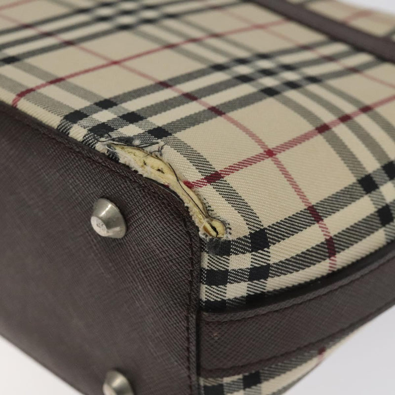 BURBERRY Nova Check Shoulder Bag Canvas Beige Silver Auth 120039
