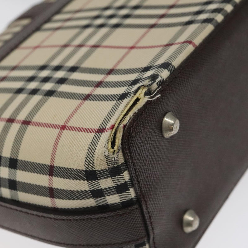 BURBERRY Nova Check Shoulder Bag Canvas Beige Silver Auth 120039