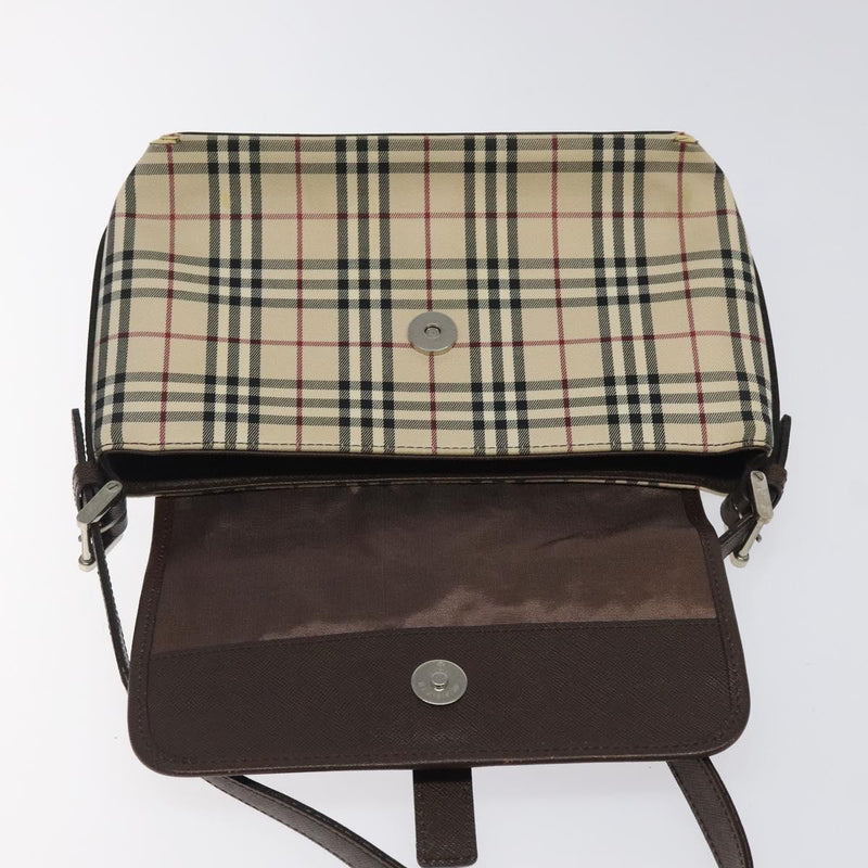 BURBERRY Nova Check Shoulder Bag Canvas Beige Silver Auth 120039