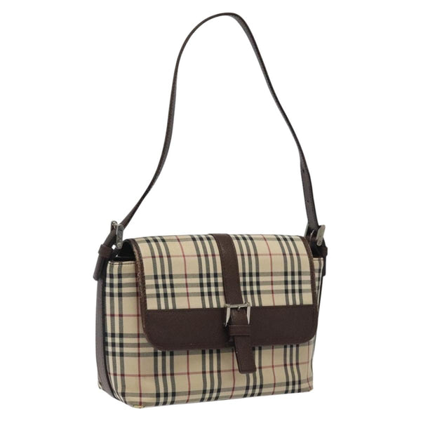 BURBERRY Nova Check Shoulder Bag Canvas Beige Silver Auth 120039