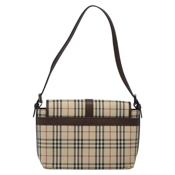 BURBERRY Nova Check Shoulder Bag Canvas Beige Silver Auth 120039