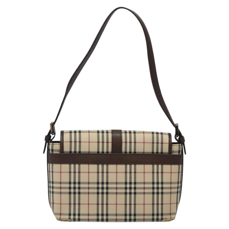 BURBERRY Nova Check Shoulder Bag Canvas Beige Silver Auth 120039