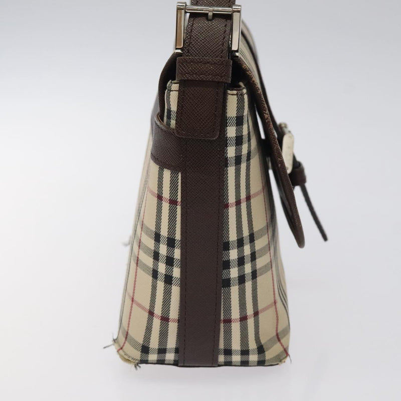 BURBERRY Nova Check Shoulder Bag Canvas Beige Silver Auth 120039
