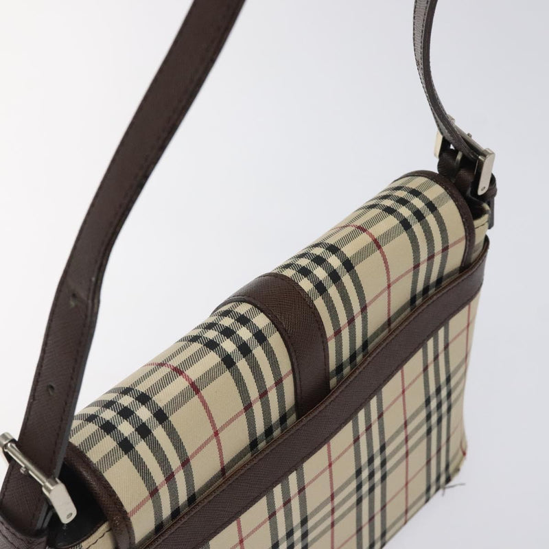 BURBERRY Nova Check Shoulder Bag Canvas Beige Silver Auth 120039