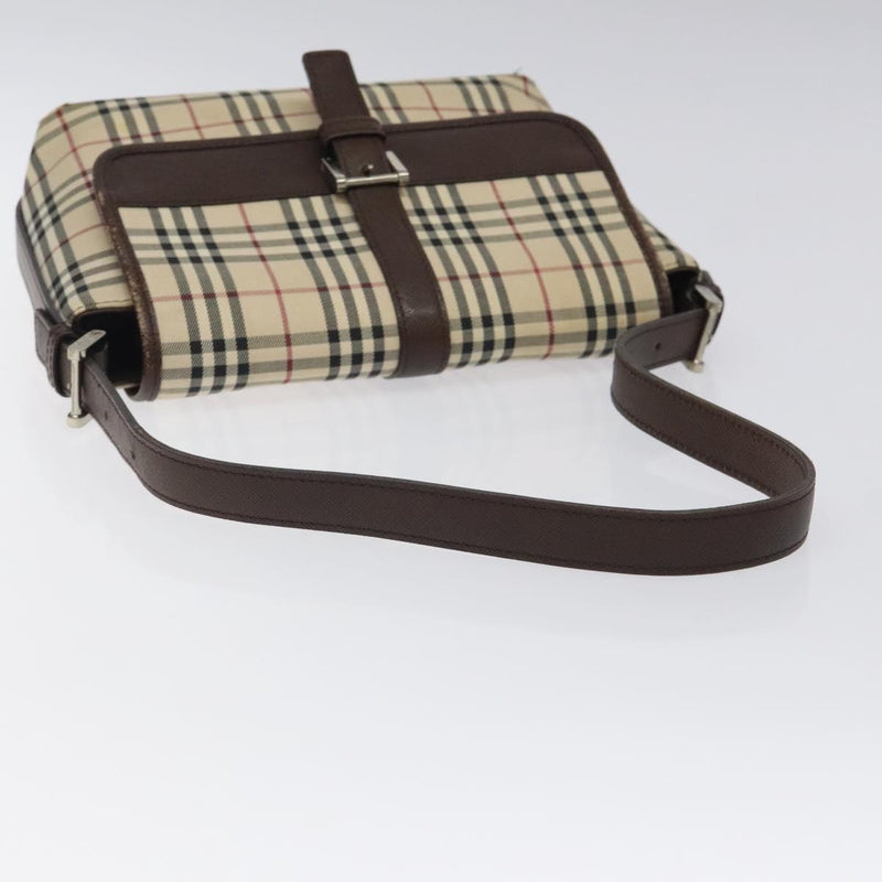 BURBERRY Nova Check Shoulder Bag Canvas Beige Silver Auth 120039