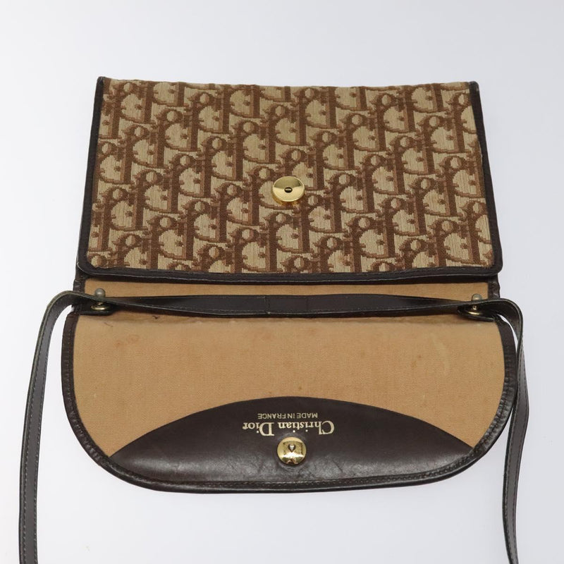 Christian Dior Trotter Canvas Shoulder Bag Brown Gold Auth 120042