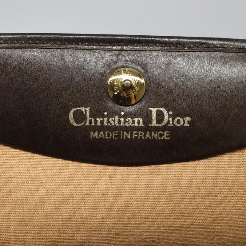 Christian Dior Trotter Canvas Shoulder Bag Brown Gold Auth 120042