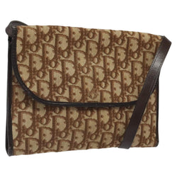 Christian Dior Trotter Canvas Shoulder Bag Brown Gold Auth 120042