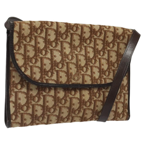 Christian Dior Trotter Canvas Shoulder Bag Brown Gold Auth 120042