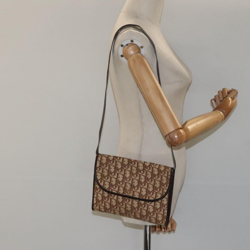 Christian Dior Trotter Canvas Shoulder Bag Brown Gold Auth 120042