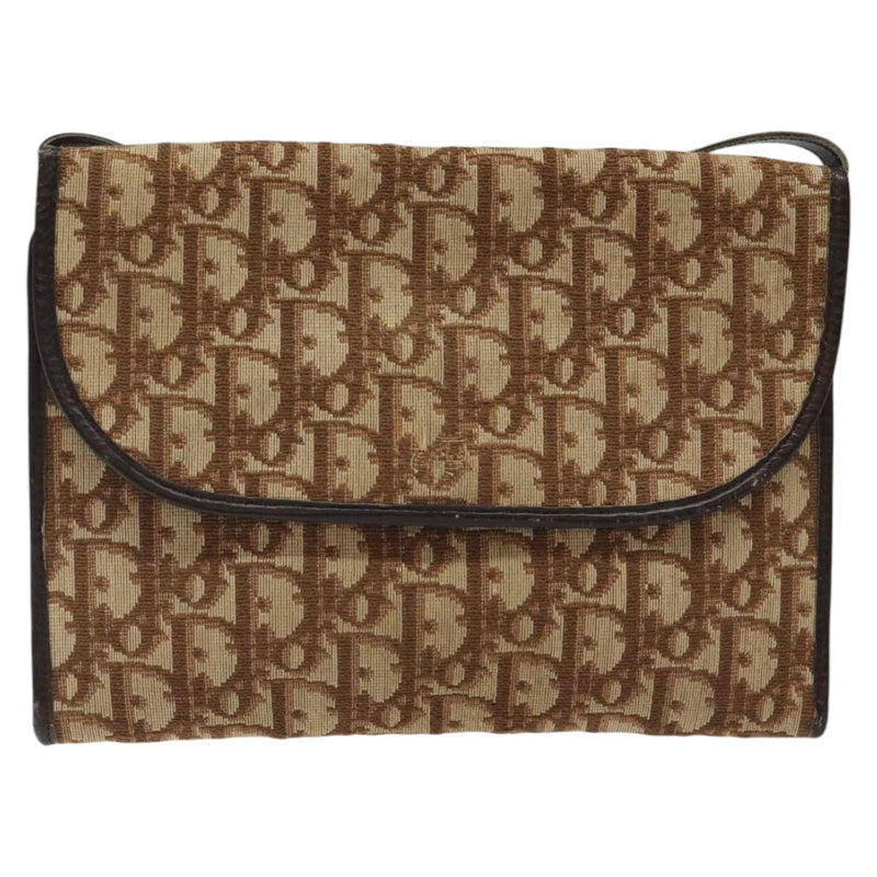 Christian Dior Trotter Canvas Shoulder Bag Brown Gold Auth 120042