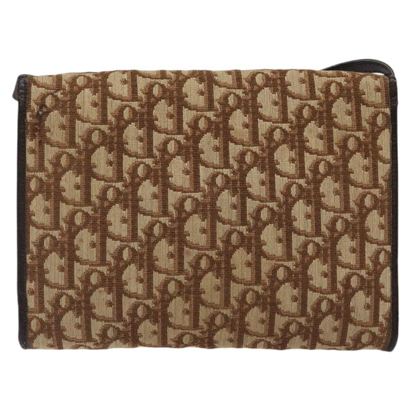 Christian Dior Trotter Canvas Shoulder Bag Brown Gold Auth 120042
