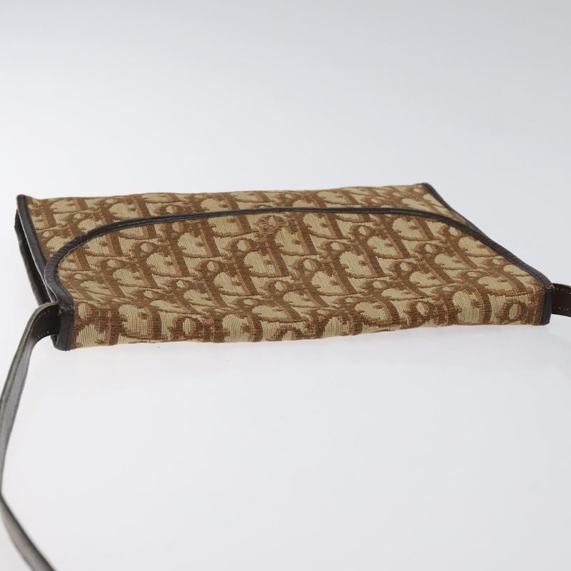 Christian Dior Trotter Canvas Shoulder Bag Brown Gold Auth 120042