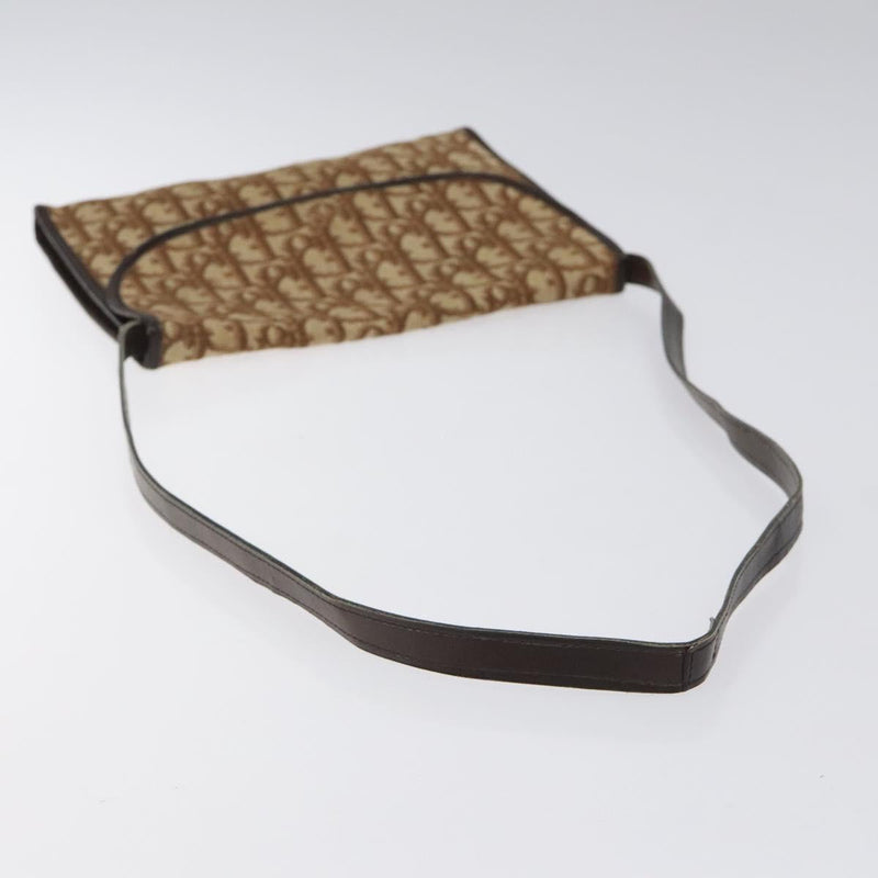 Christian Dior Trotter Canvas Shoulder Bag Brown Gold Auth 120042