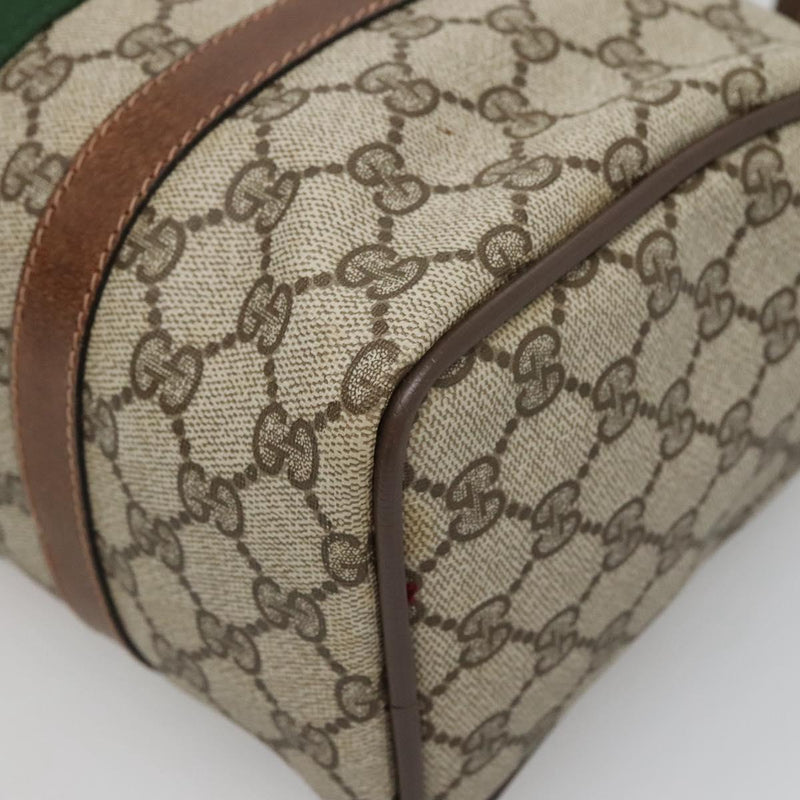 GUCCI GG Supreme Web Sherry Line Boston Bag PVC Red Green beige Auth 120065