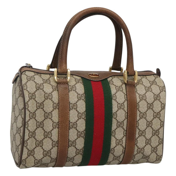 GUCCI GG Supreme Web Sherry Line Boston Bag PVC Red Green beige Auth 120065